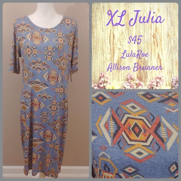 ⭐ Light Blue Tribal Pattern Bodycon Dress - Lularoe Julia - XL - NWT - Picture 1 of 3